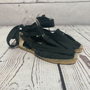 Yves Saint Laurent Espadrille Sandals Womens 42EU 12 US‎ Black Lace Up Flat Shoe